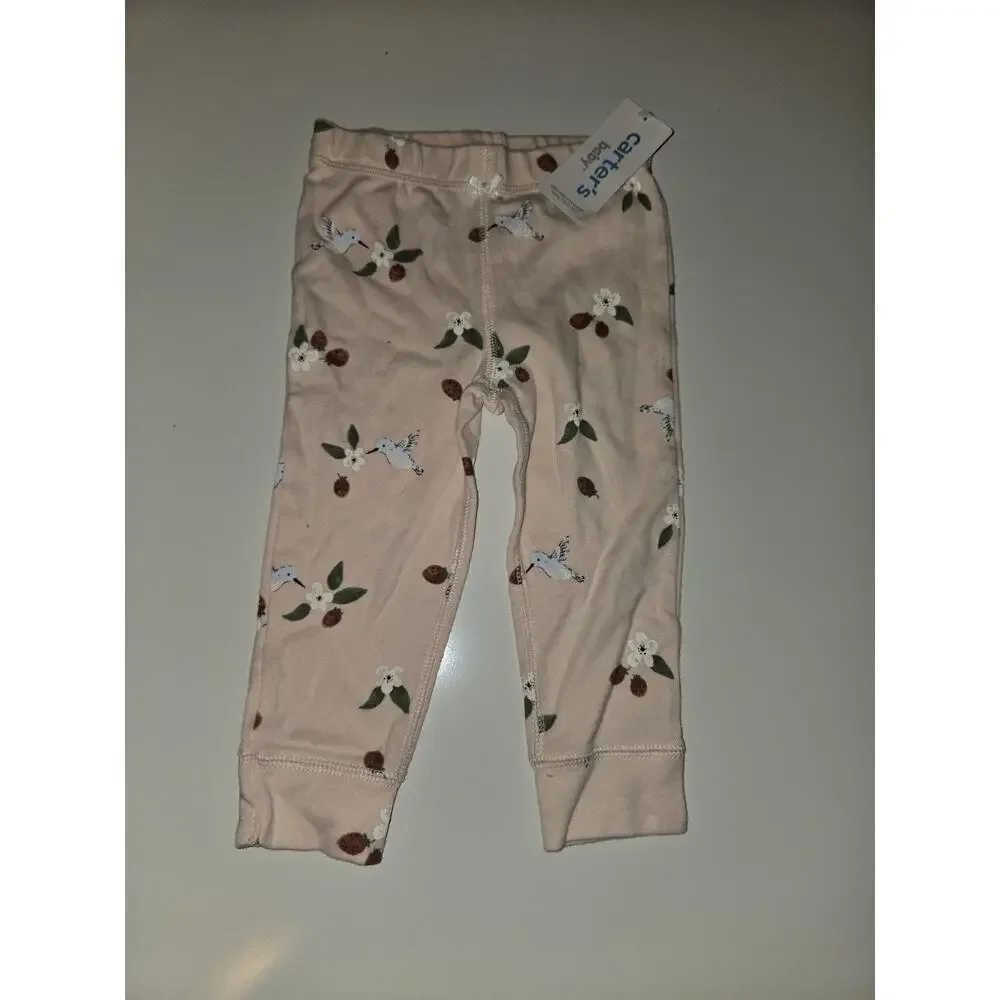 Carter’s Baby Girls 12M Pink Hummingbird Strawberry Floral Pants NWT